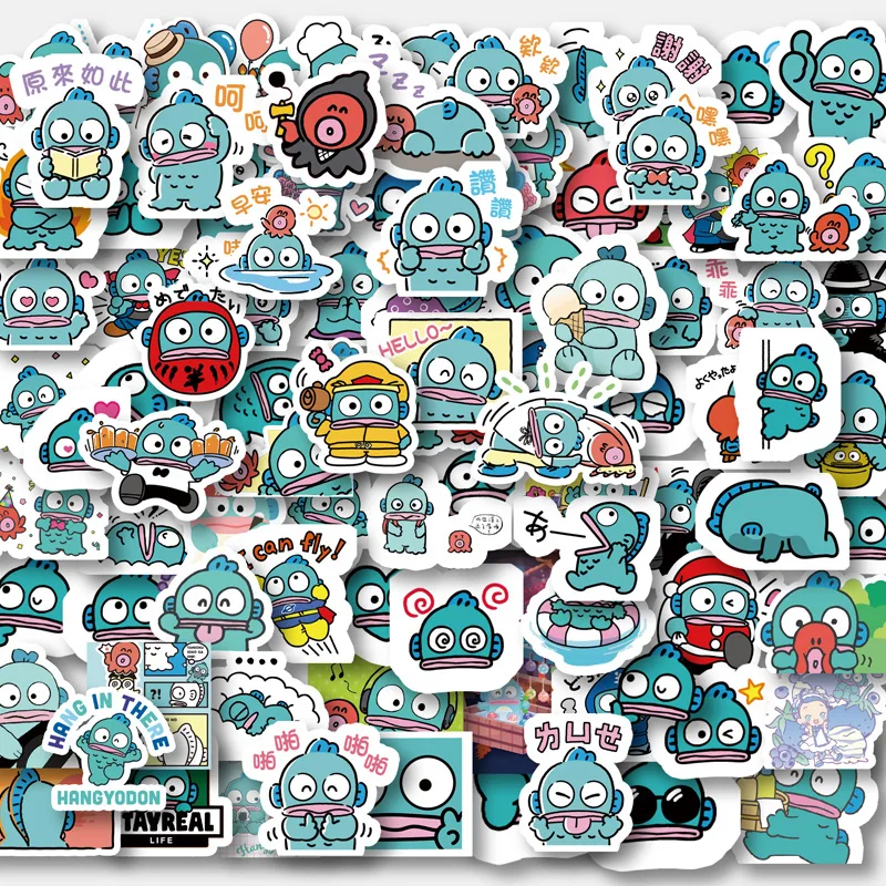 96PCS Sanrio Hangyodon 스티커 만화 귀여운 손 회계 스티커 어린이 장식 물 컵 DIY 앨범 스티커 장난감
