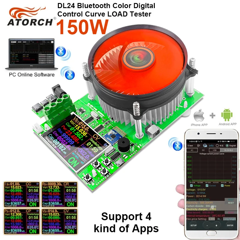 150W 20A 배터리 용량 4 선 테스터 DC USB 테스터 전자 부하 리튬 방전 모니터 전원 공급 장치 검사기 PC APP 있음