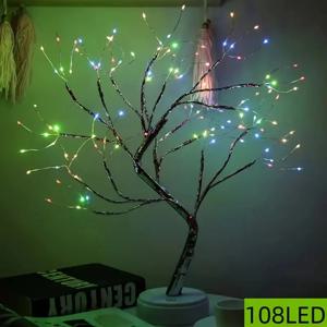 다채로운 분재 108 LED 트리 라이트, 배터리 및 USB 전원 작동, 홈 침실 크리스마스 장식에 적합, 1 개