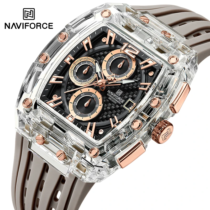 새로운 NAVIFORCE 남자 석영 다기능 시계 패션 스포츠 크로노 그래프 5ATM 방수 실리콘 밴드 캐주얼 남자 손목 시계