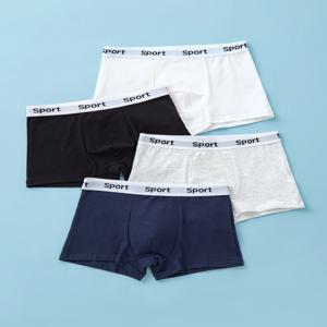 4pcs 혼합 색상 Chuldren의 복서 팬티 코튼 솔리드 소프트 통기성 소년 속옷