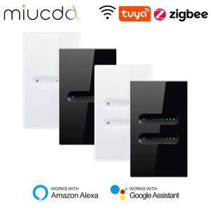 MIUCDA Tuya WiFi/Zigbee 스마트 조광기 스위치 터치 라이트 스위치 US 1/2 Gang Glass Panel APP 원격 제어 Alexa Google 홈