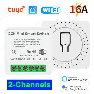 2 채널 WiFi 스마트 스위치 Tuya 스마트 라이프 APP 원격 제어 16A DIY 차단기 릴레이 조명 스위치 Alexa Google과 함께 작동