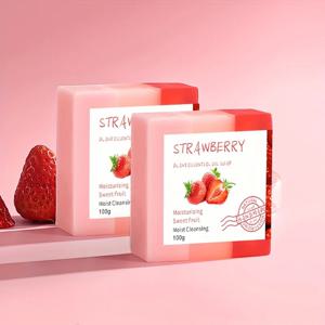 남성 및 여성을 위한 2Pcs x 100g 순수 수제 딸기 비누 – 풍부한 거품, 에센셜 오일로 수분 공급 및 보습