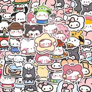 손으로 그린 산리오 스티커, 만화 귀여운 노트북 원장 장식 스티커, 쿠로미 시나모롤 크로스 드레싱 스티커, 100 개