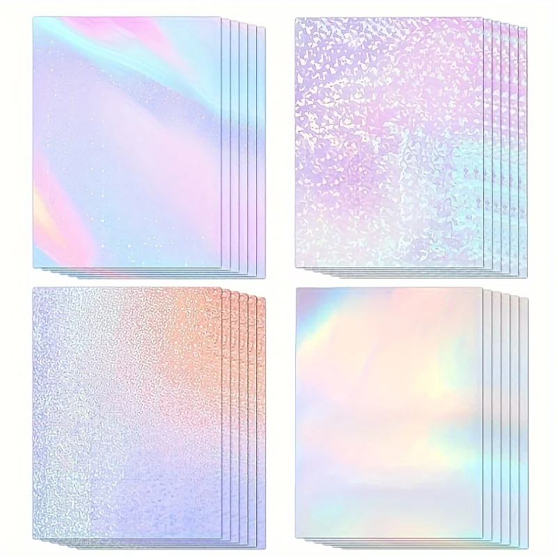 홀로그램 스티커 24장, 사진, 그림, 카드, 공예용 투명 비닐 접착식(A4 크기/4가지 스타일)