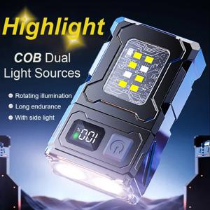 2025 새로운 다기능 COB 손전등 Ajustable 각도 LED 야외 토치 휴대용 키 체인 빛 자기 캠핑 경고 램프
