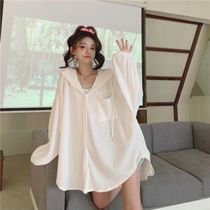 플러스 사이즈 여성 여름 새 스타일 셔츠 느슨한 슬리밍 후드 에어컨 스웨터 오픈 카디건 얇은 겉옷 태양 보호 의류