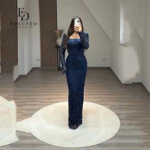 EDECPBM 우아한 럭셔리 이브닝 드레스 2025 레이스 구슬 자수 네이비 블루 맞춤형 여성 럭셔리 이브닝 드레스 브랜드 인어
