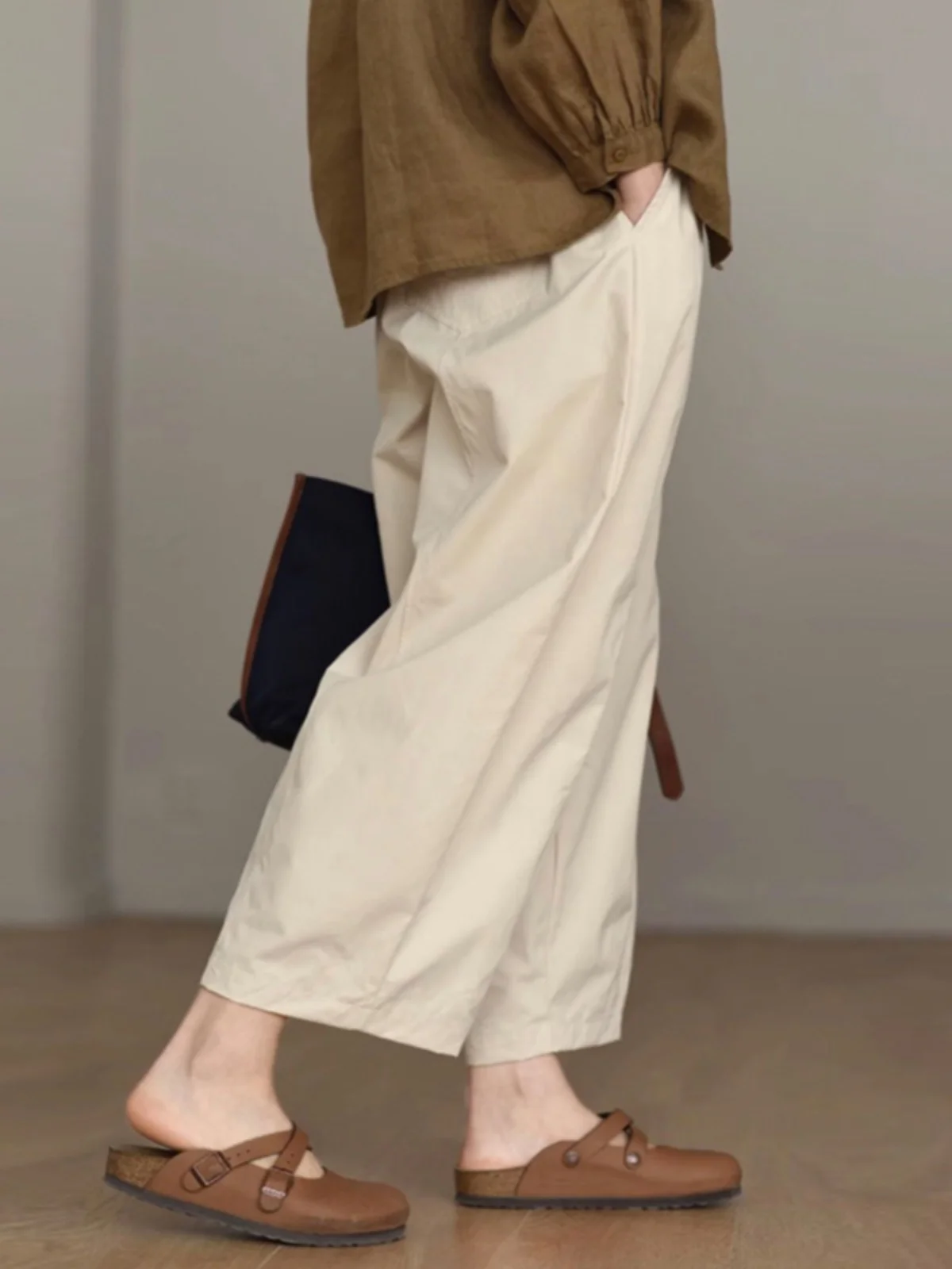 레트로 작업복 넓은 다리 바지 높은 허리 느슨한 여성의 다목적 9 포인트 스트레이트 컷 당근 바지 캐주얼 통근 스타일