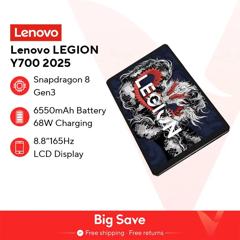 글로벌 ROM Lenovo LEGION Y700 2025 태블릿 금어초 8 Gen 3 Octa Core 8.8 인치 165Hz 디스플레이 안드로이드 6550mAh