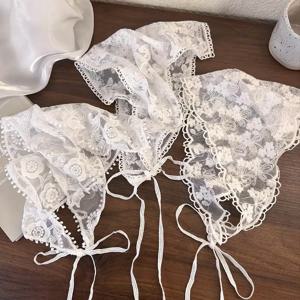 우아한 레이스 Bandanas 스카프 레트로 레이스 꽃 삼각형 Headscarf 수 놓은 머리 스카프 포장 한국 여자 여자 달콤한 스카프