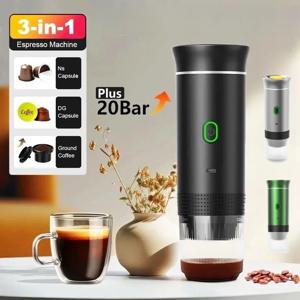 3-in-1 휴대용 전기 커피 메이커 20Bar 에스프레소 머신, 캠핑/사무실/여행용 캡슐 및 파우더 호환 빠른 열