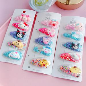 Sanrio 머리핀 Kawaii My Melody Kuromi Cinnamoroll 헬로 키티 헤어 클립 소녀 헤어 액세서리