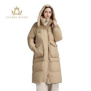 CLARKE QUEEN 2025 여성용 겨울 자켓 화이트 오리 다운 코트 롱 캐주얼 두꺼운 장착 경량 패딩 퍼퍼 후드