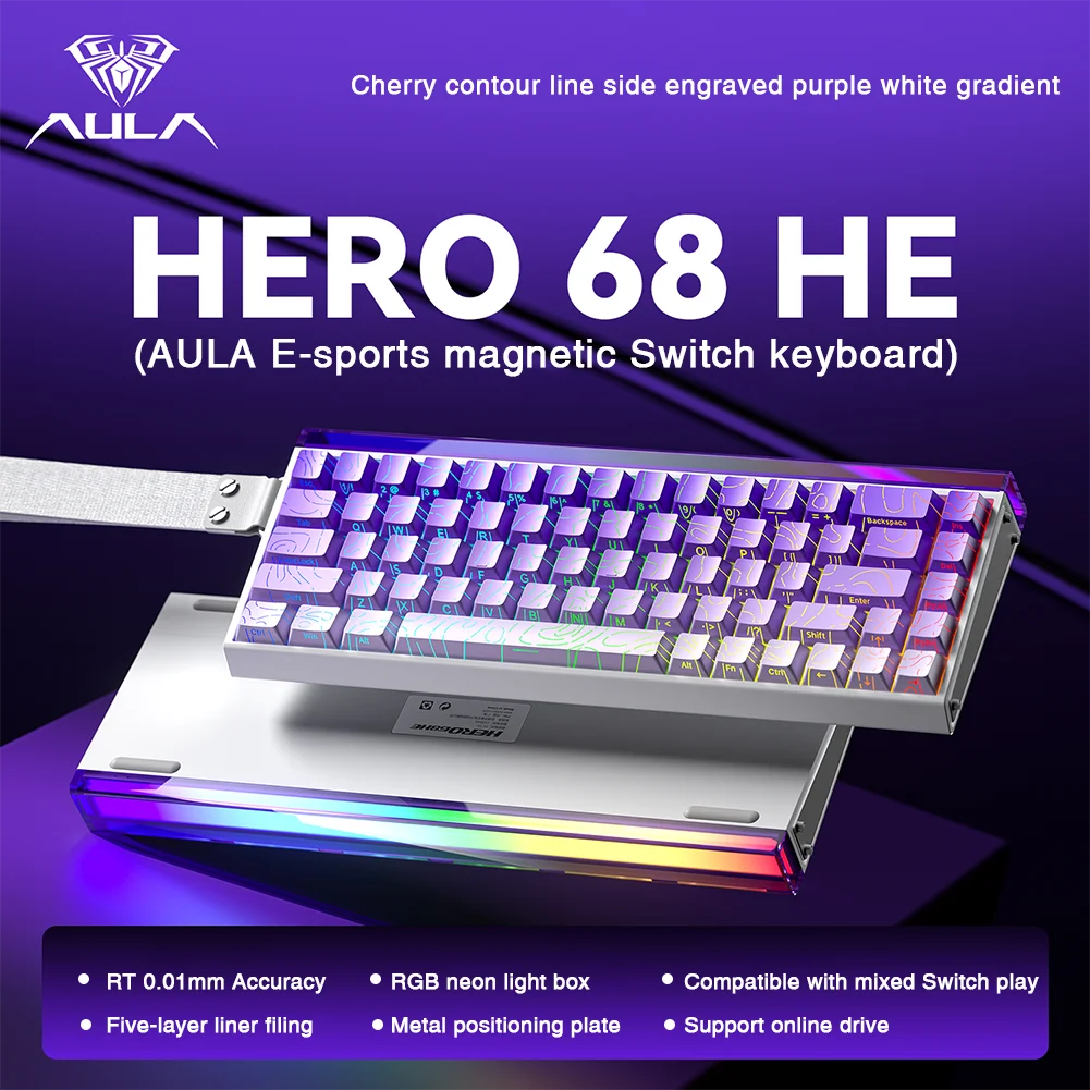 AULA HERO 68HE 자기 스위치 키보드 신속한 트리거 8K 반환 Esports 게이머 키보드 RGB 유선 게임용 키보드