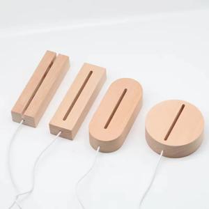 3D 아크릴 플렉시글라스 야간 램프용 따뜻한 흰색 차가운 RGB 컬러 조명이 있는 USB 전원 5mm 목재 Led 베이스
