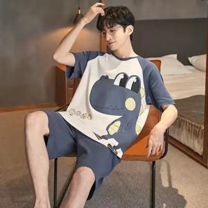 새로운 남성 잠옷 Homewear 청소년 세트 반팔 느슨한 간단한 레저 Homewear 지방 플러스 사이즈 잠옷