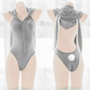 2025 신상 백리스 귀여운 토끼 소녀 코스프레 의상 섹시 지퍼 란제리 세트 유혹 토끼 귀 바디수트 귀여운 러블리 후드티