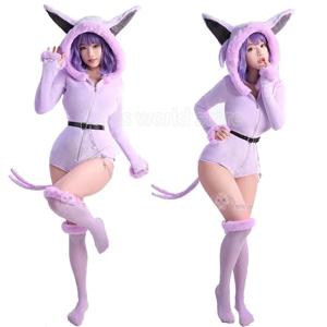 2025 신작 애니메이션 에스페온 코스프레 의상 여성 섹시 후드 바디수트 꼬리 양말 세트 귀여운 만화 플란넬 파자마 토끼 소녀 플러시