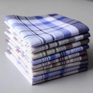 남성용 격자 무늬 손수건, 여성용 면, 스트라이프 Hankies 선물 세트, 어두운 색상, 10 개