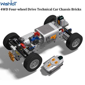 4WD 4 륜 구동 기술 자동차 섀시 벽돌 IR 원격 제어 수신기 M 모터 AA 배터리 상자 레고 용 MOC 부품 키트