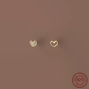 라 Monada 여성 귀걸이 실버 925 귀 피어싱 작은 중공 심장 925 실버 귀걸이 여성을위한 실버 스터드 귀걸이 소녀