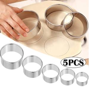 5PCS 라운드 스테인레스 스틸 비스킷 금형 만두 피부 절단 금형 DIY 비스킷 과자 케이크 베이킹 도구 주방 베이킹 가제트