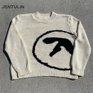 펑크 남성 니트 streetwear aphex 트윈 스웨터 힙합 겨울 캐주얼 하라주쿠 의류 풀오버 고스 빈티지 탑 y2k 점퍼 코트