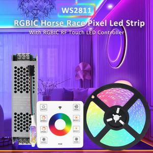 5M 10M 20M RGBIC 경마 LED 라이트 스트립 24V WS2811 픽셀 플렉스 리본 러닝 워터 플로우 테이프 램프 무선 원격 제어