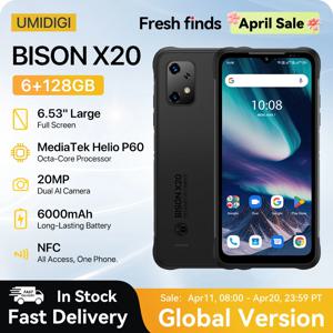 UMIDIGI BISON X20 견고한 스마트폰, MTK Helio P60 옥타코어, 6GB 128GB, 6.53 인치 HD, 안드로이드 13, 6000mAh 배터리, NFC, 월드 프리미어