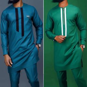 여름 아프리카 남자의 전통 우아한 정장 복장 Dashiki 2Pcs 셔츠 & 바지 풀 세트 디자이너 의류 Abaya 브랜드 의상