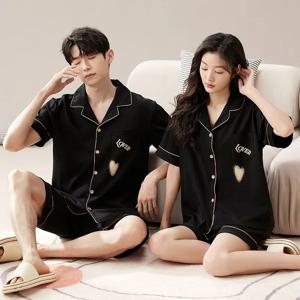 한국 세트 코튼 잠옷 세트, 커플 잠옷, 캐주얼 가족 잠옷, 연인 밤 세트, 남녀 플러스 사이즈 Pj 세트