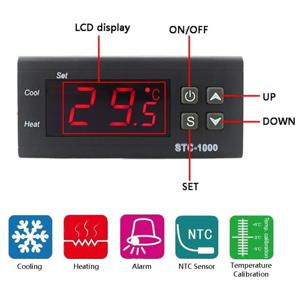 1/2p STC-1000 디지털 LED 온도 컨트롤러 가열 냉각 섭씨 온도 조절기 2 릴레이 출력 NTC 센서 프로브 110-220v