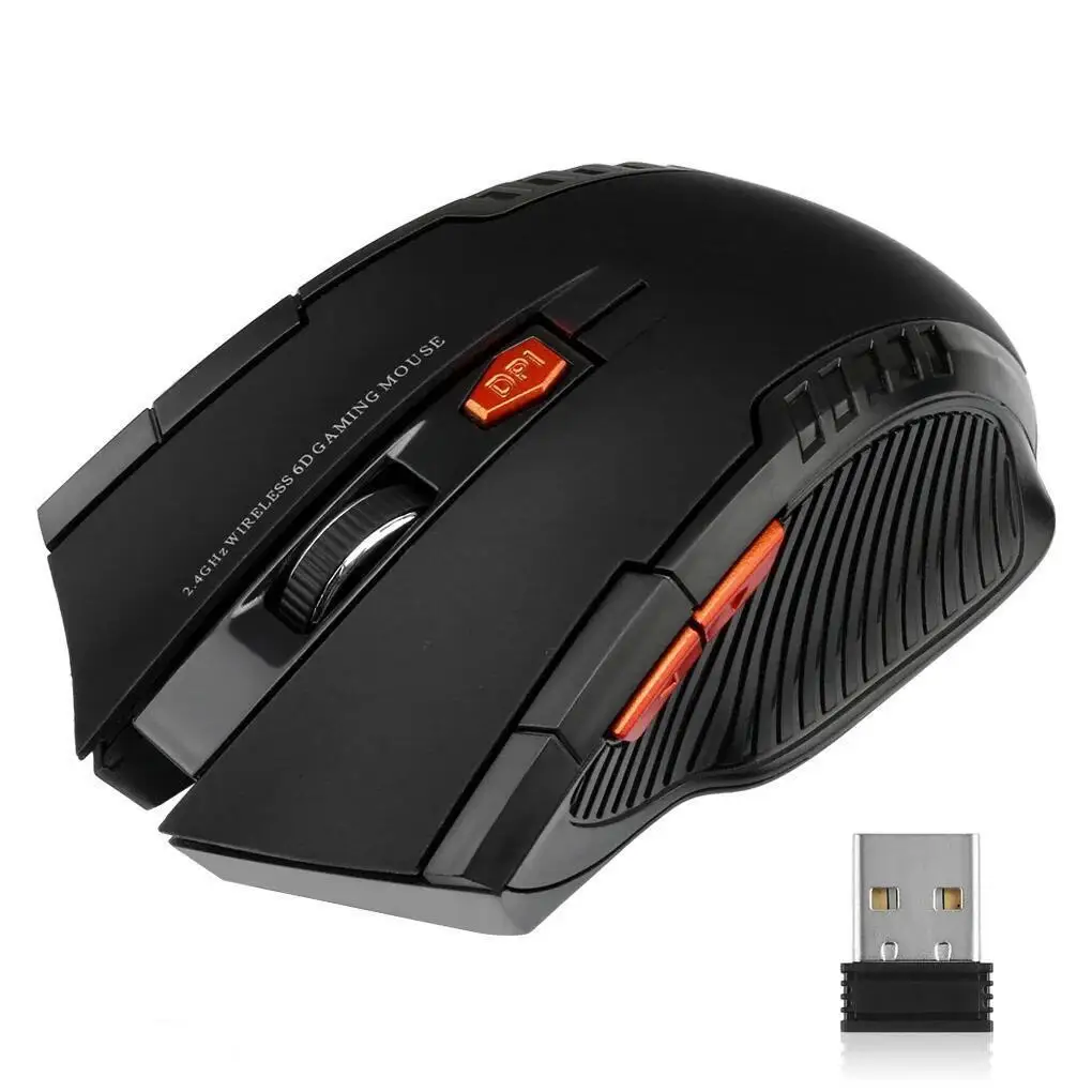 2.4G 무선 마우스 1600DPI 광학 마우스 게임 컴퓨터용 6 버튼 무선 마우스 USB 리시버 포함 PC용 노트북 액세서리