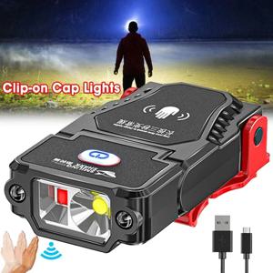 미니 센서 LED 전조등 조정 가능한 각도 모자 모자 클립 조명 방수 USB 충전식 램프 야외 캠핑 낚시 헤드 라이트
