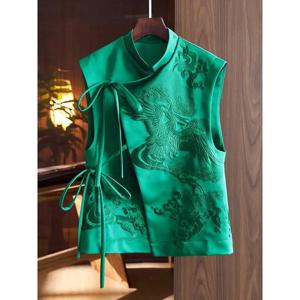 탑 여성 중국 스타일 당나라 옷 자수 피닉스 꽃 Qipao 레이디 조끼 빈티지 의류 캐주얼 카니발 드레스 파티