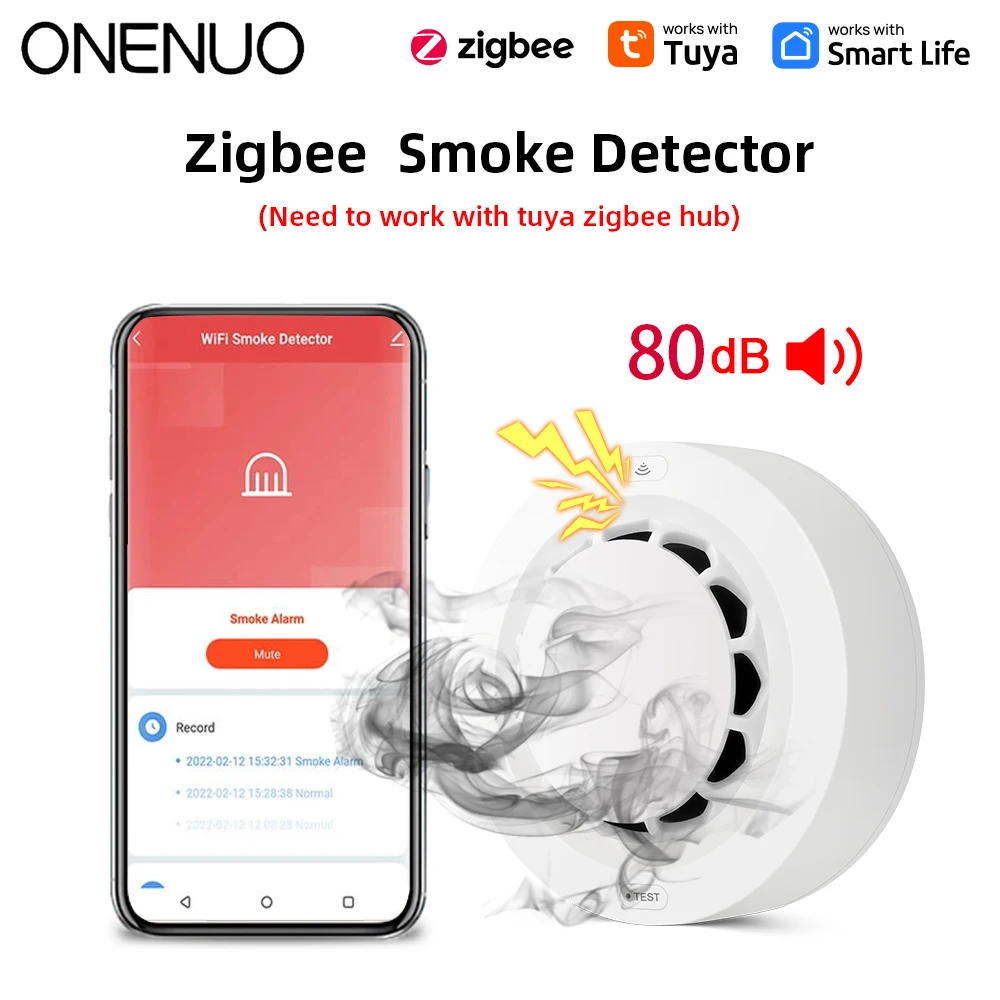 ONENUO Tuya ZigBee 스마트 연기 감지기 보안 보호 스마트 라이프 앱을 통한 홈 보안을위한 연기 경보 화재 방지