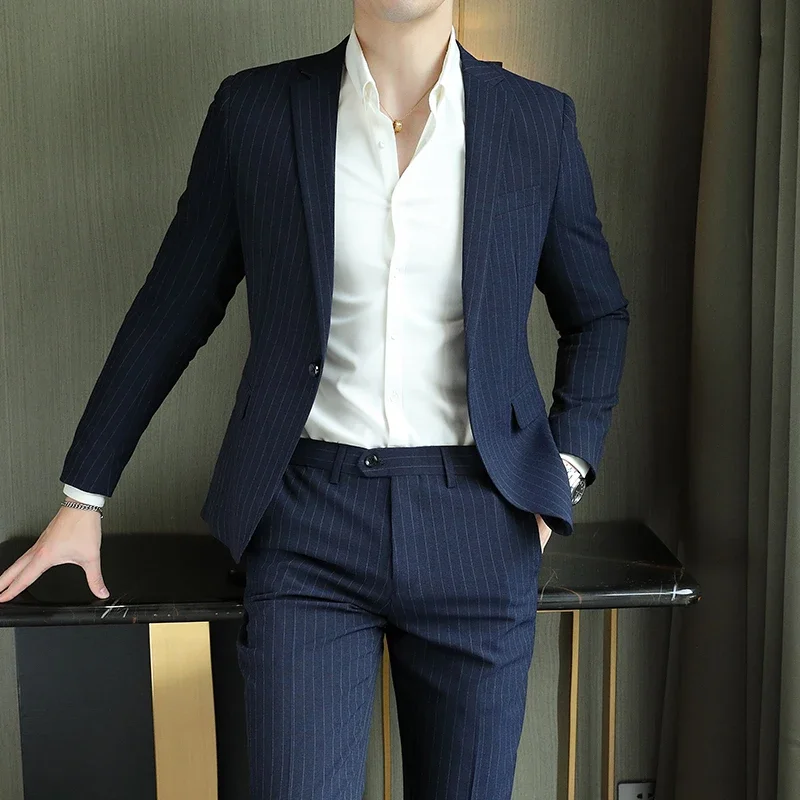 2023 남성용 하이 엔드 부티크 정장 및 바지 세트 영국 웨딩 파티 패션 비즈니스 캐주얼 트렌디 투피스 앙상블