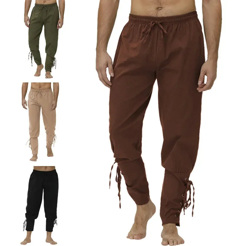 남자를위한 해적 바지 바이킹 의상 르네상스 중세 바지 Drawstring 반바지 할로윈 의상 성인 코스프레