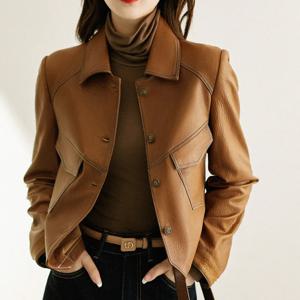 여성용 인조 소프트 가죽 재킷, 레이디 다크 브라운 블랙 PU 싱글 로우 버클, 오토바이 스트리트 숏 슬림 핏 코트, 가을 겨울 신상