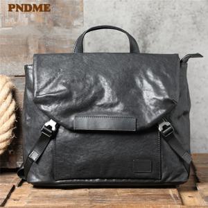 PNDME 남성용 천연 천연 소가죽 서류 가방, 핸드백 사첼 블랙 작업 메신저 백, 캐주얼 패션 디자인, 럭셔리 정품 가죽