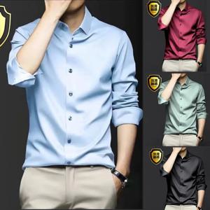 6XL 남성 셔츠 정장 긴 소매 봄, 가을 얼음 실크 대형 비즈니스 캐주얼 고품질 무료 착용 통기성