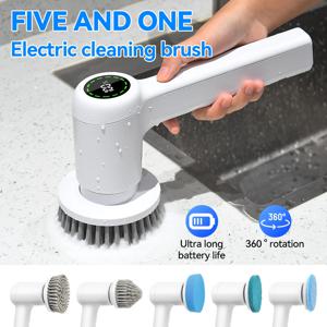 전기 청소 브러시 ​​5 In 1 전기 스핀 청소 스크러버 USB 충전식 전기 로터리 스크러버 가전 제품