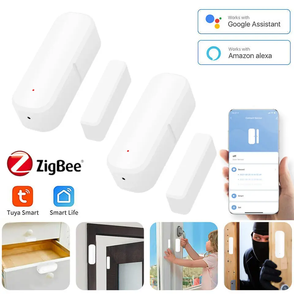 Tuya Zigbee 도어 윈도우 센서 스마트 보안 알람 개방형 폐쇄 감지기 홈 도난 방지 도어 접촉 센서 Google 홈 Alexa