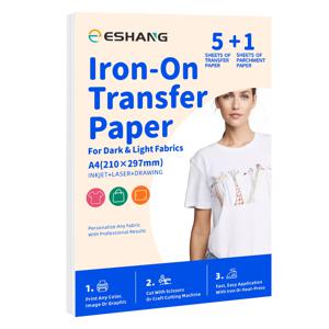 ESHANG 원단 다리미 전사 용지, 잉크젯 프린터용 티셔츠용 A4 열 전사 용지, 5 매