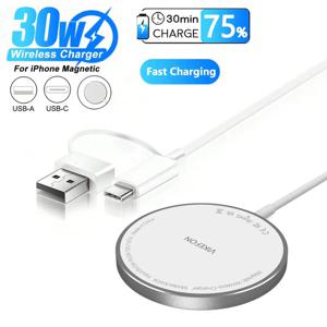 30W 자기 무선 충전기 패드 USB + Magsafe iPhone 용 유형 C PD 16 15 14 13 12 Pro Max 고속 충전 도킹 스테이션 충전기