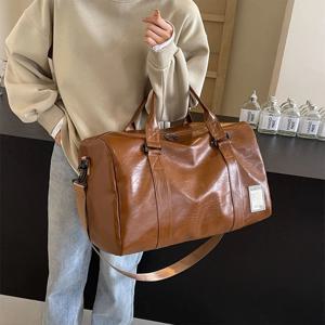체육관 가방 여성 PU 가죽 여행 토트 더플 스포츠 피트니스 캐주얼 수하물 핸드백 신발 포켓 어깨 주말 야외 가방