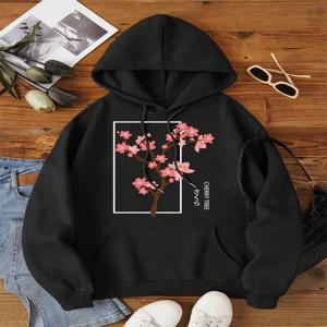 Cherry Tree In Full Bloom 남성 여성 의류 힙합 양털 까마귀 가을 루즈 후드 캐주얼 풀오버 Crewneck 커플 후드