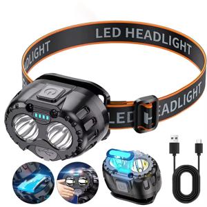 비상 헤드 손전등 모션 센서 LED 이마 손전등 USB 충전 250LM XPE LED 전조등 야외 낚시